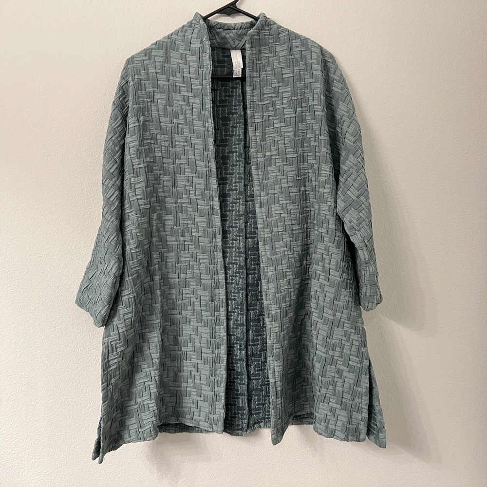 MarlaWynne Womens XS Blue Textured Basketweave Open Front Kimono Duster Topper